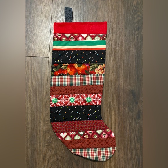 Handmade Patchwork Fabric Striped Christmas Stocking - Picture 1 of 9